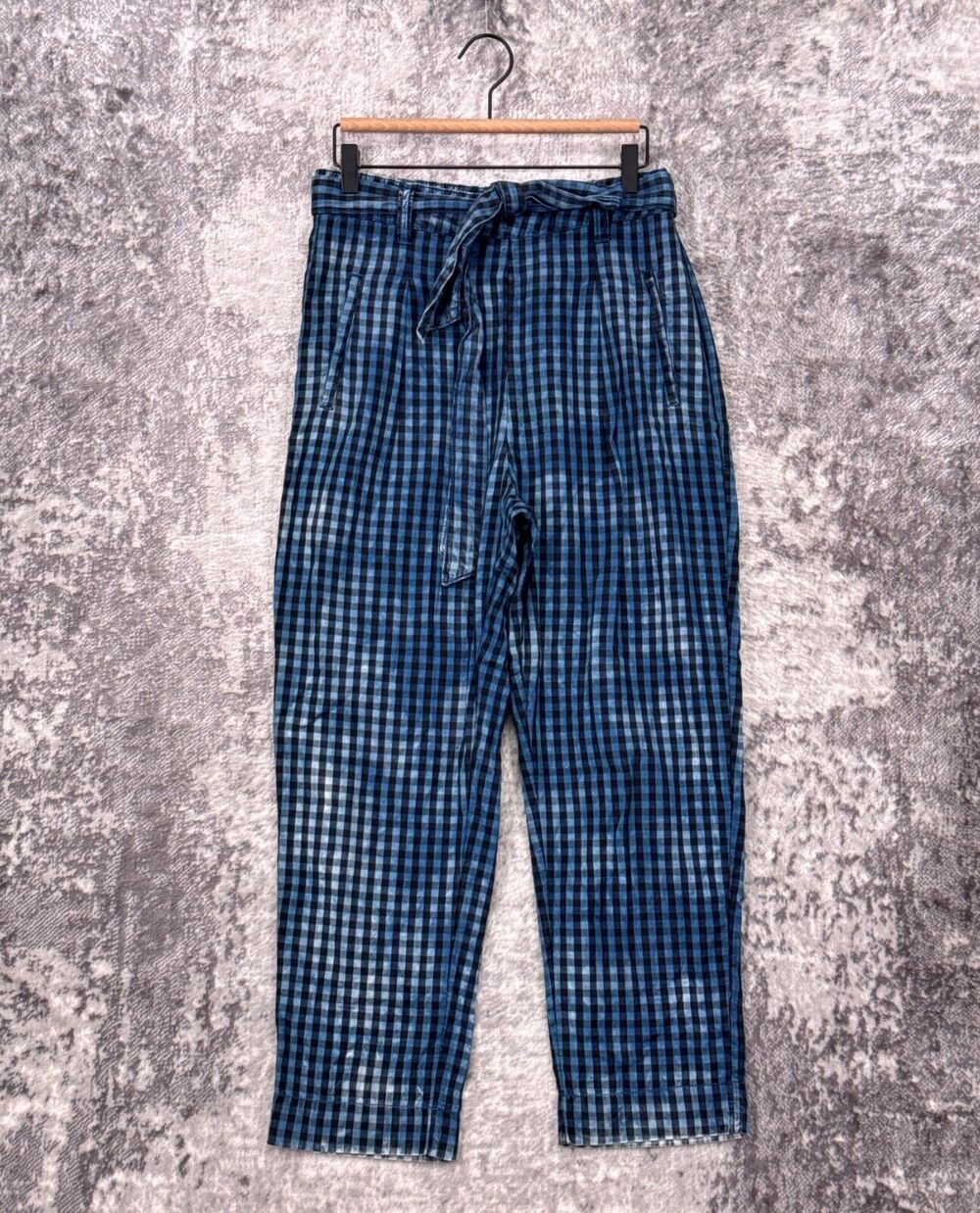 Anthropologie Pants 6 Womens Maeve Avryl Blue Gingham Bleached Belted